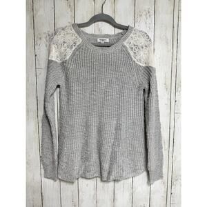 Freshman 1996 Women’s Gray Knit Sweater Lace Shoulder Pullover LongSleeve Size L